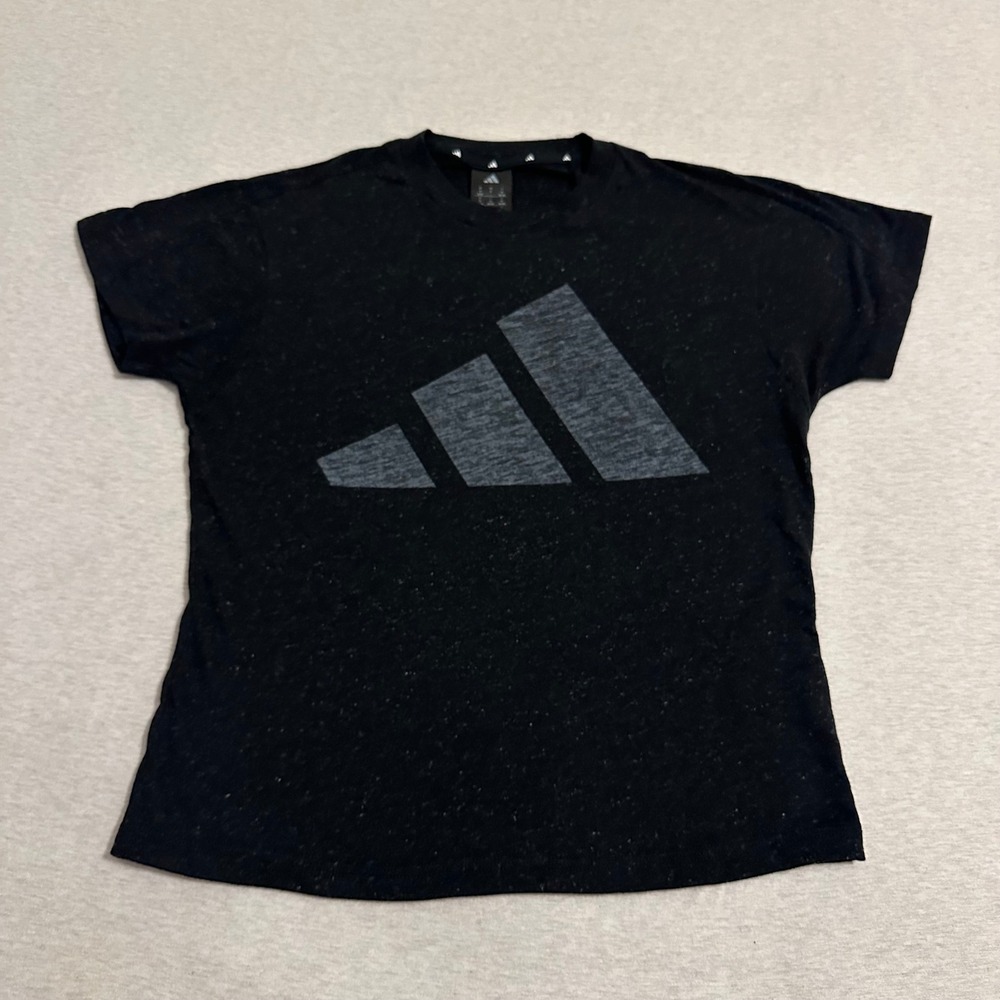Adidas Womens Black Space Dye 3-Bar‎ Logo Graphic T-Shirt Small Athletic Gym Top